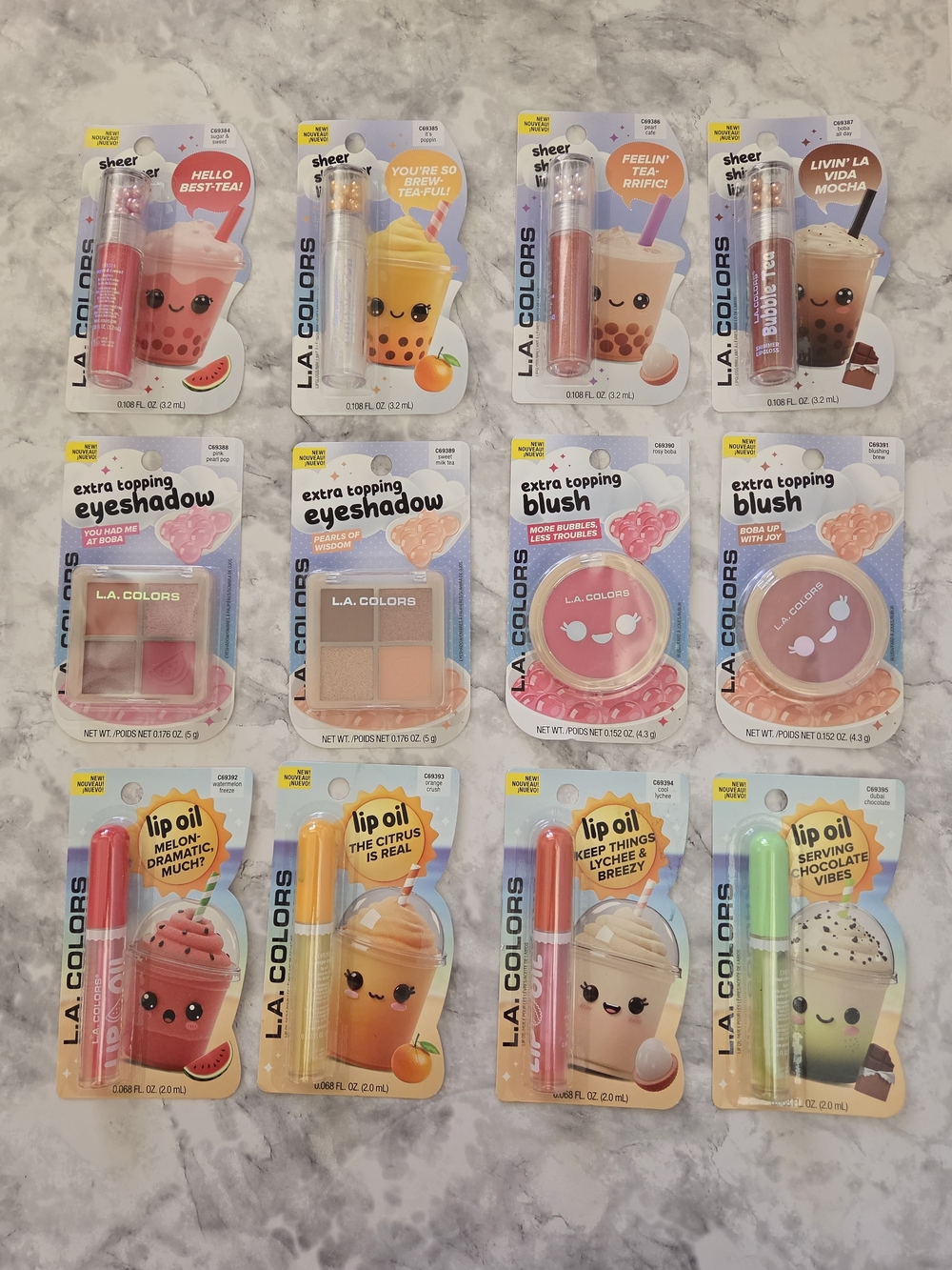 Bubble Tea Collection 12 Pieces - Lip Oils & Mini Face Palettes - Pink, Peach